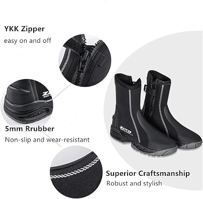 ZCCO 5mm Neoprene Diving Boots with Anti-Slip Rubber Sole, Scuba Snorkeling Boots, Ideal for Water Sports, Black