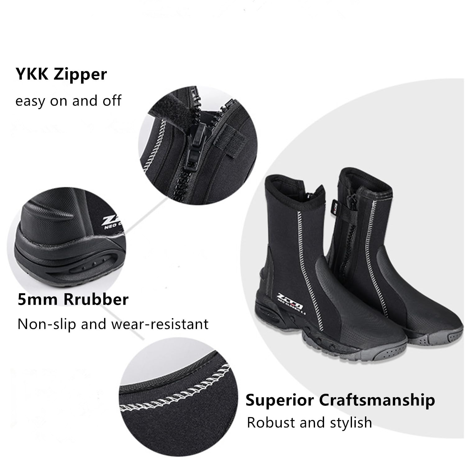 ZCCO Bottes de plongée en néoprène-Semelle en caoutchouc antidérapante pour plongée et snorkeling