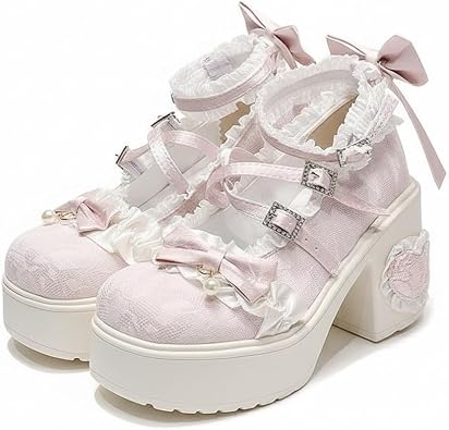 Gothic Lolita Platform Mary Jane Shoes Original Design, High Heel Cosplay Boots with Lace-Up Straps & Heart Detail, Black, White & Red for Anime Costume, Party or Daily Wear