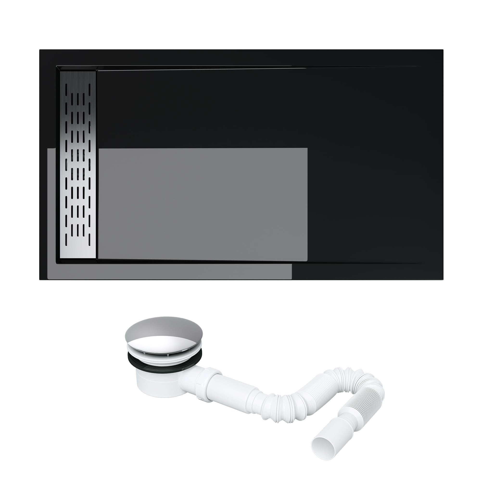 doporro Receveur de Douche Rectangulaire Extra Plat 90x120x5cm Bac à Douche | Acrylique, Noir, avec Bonde AL01, Xetro04