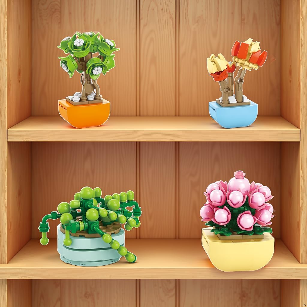 BRICHBROW 12 Pack Flowers Succulents Mini Building Set,Plant Building Blocks Toy, Gifts for Mother's Day, Valentine's Day,Easter Party Favors, Christmas Birthday Gift