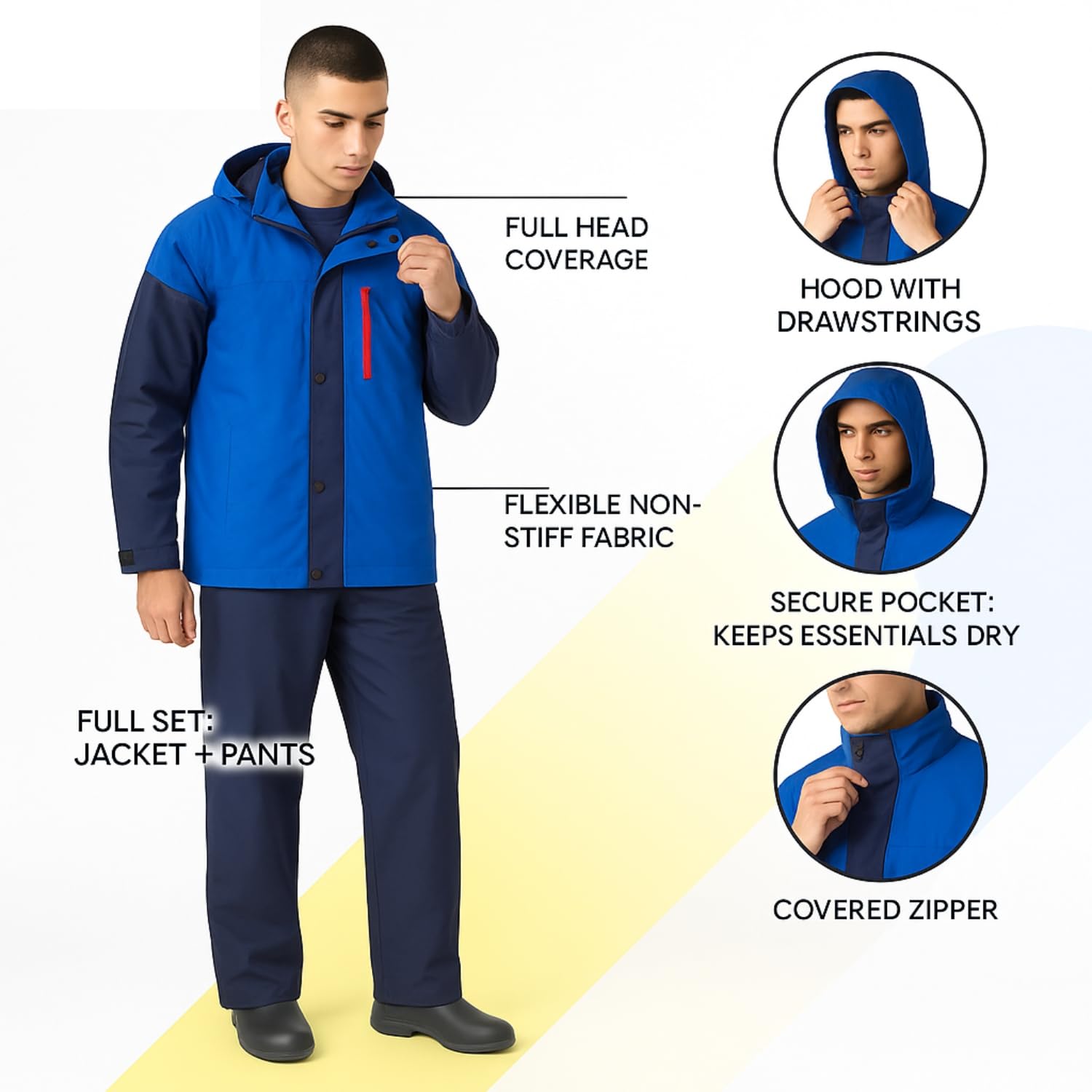 SINGHAL Men Waterproof Large Raincoat Set with Pants | Full Sleeves Jacket | Double Layered, Hooded | Lightweight & Breathable | Perfect for Monsoon | Size (L) 4