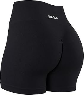 AUROLA Power Workout Shorts for Women Tummy Control Squat Proof Ribbed Thick Seamless Scrunch Active Short