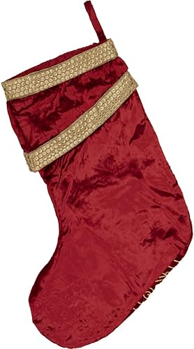 Miniatura 2 de VHC Brands Glam Christmas Red Modern Viscosa Yule Decoración de Navidad Cinta Metálica Bordada Cinta Terciopelo 15x11 Calcetín