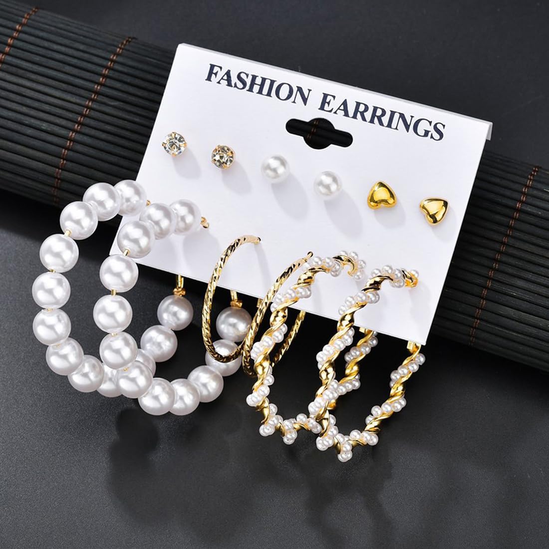 12 Pairs Pearl Hoops & Studs Earrings Set Combo for Girls Women