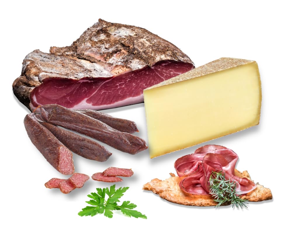 Almgourmet - "Brotzeitteller" (1040g) Zusammenstellung aus 3 Tiroler Spezialitäten - mit Schinkenspeck, Bergkäse und Wurzen