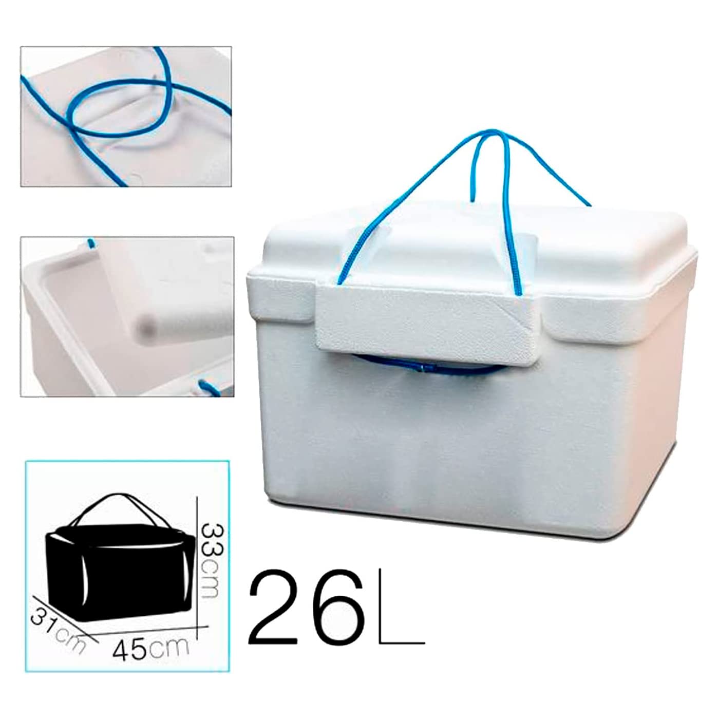 AC - Nevera portatil con cordón, Fabricado en poliestireno Resistente, Ideal para Playa o acampadas, Porta Alimentos, Capacidad de 26L (33 x 45 x 31 cm). — view 2