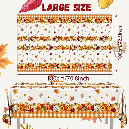 Image of Thanksgiving Tablecloth Decoration,3pcs Fall Plastic Tablecloth Give Thanks Autumnal Pumpkins Table Cloth for Autumn Harvest Thanksgiving Party Supplies