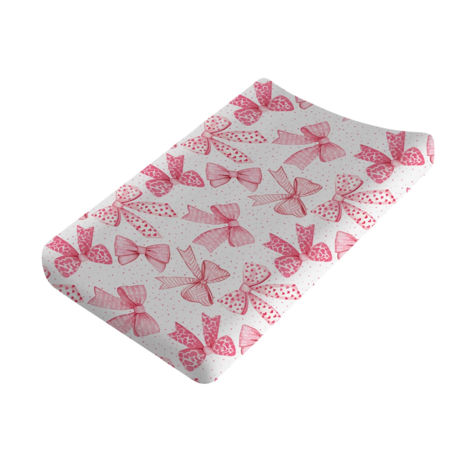 Pink Valentine Bows Baby Changing Pad Covers for Girl 32''x16'' Girly Pink Hair Bows Fitted Diaper Changing Table Sheets Valentine Hearts Love Soft Breathable Nursery Baby Changing Table Mats Pink
