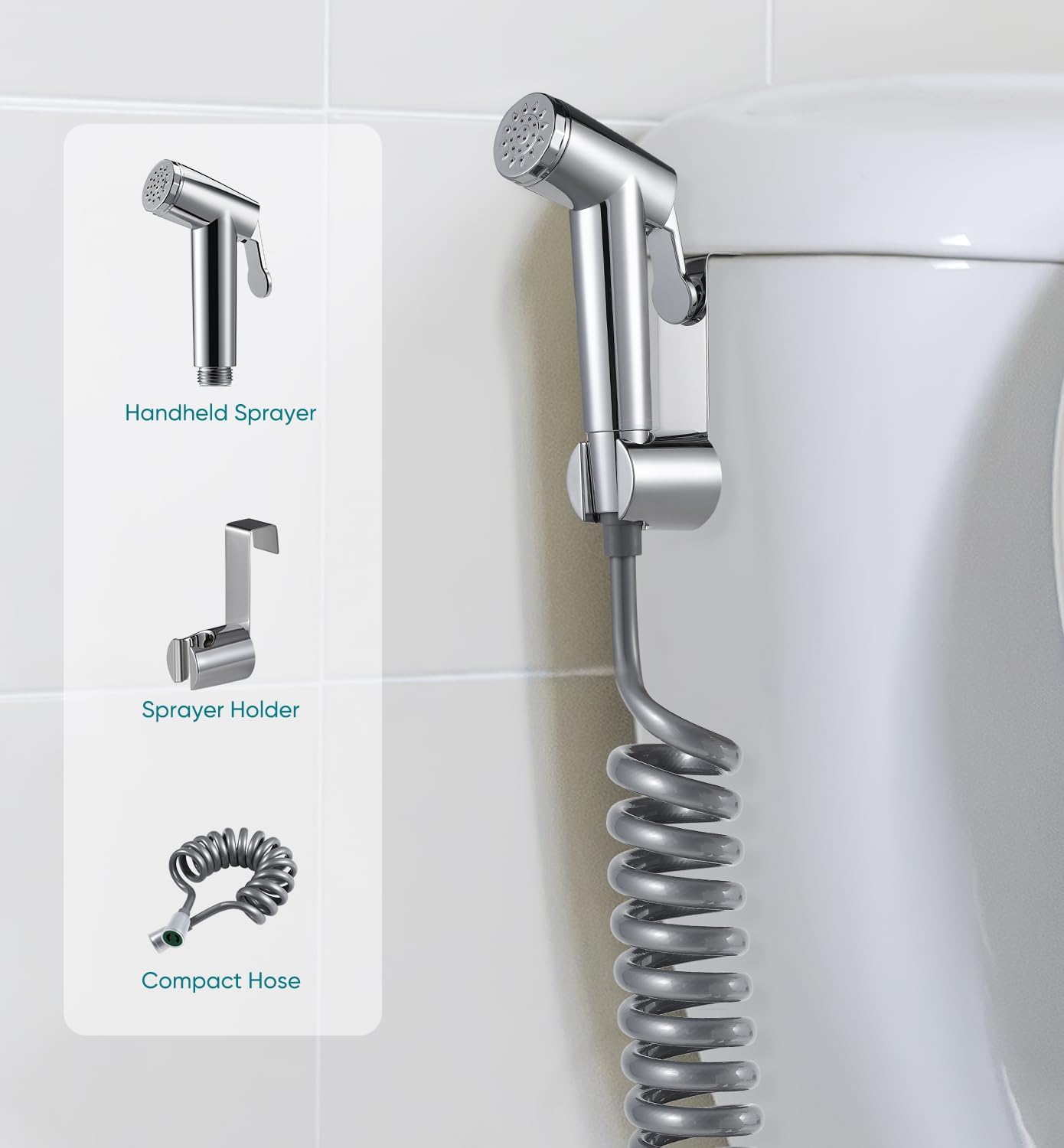 Ultra Light Bidet Toilet Sprayer Head Rustless Handheld Bidet with 3PCS Accessories: Sprayer, Hook, Flexible Hose for Kitchen and Toilet