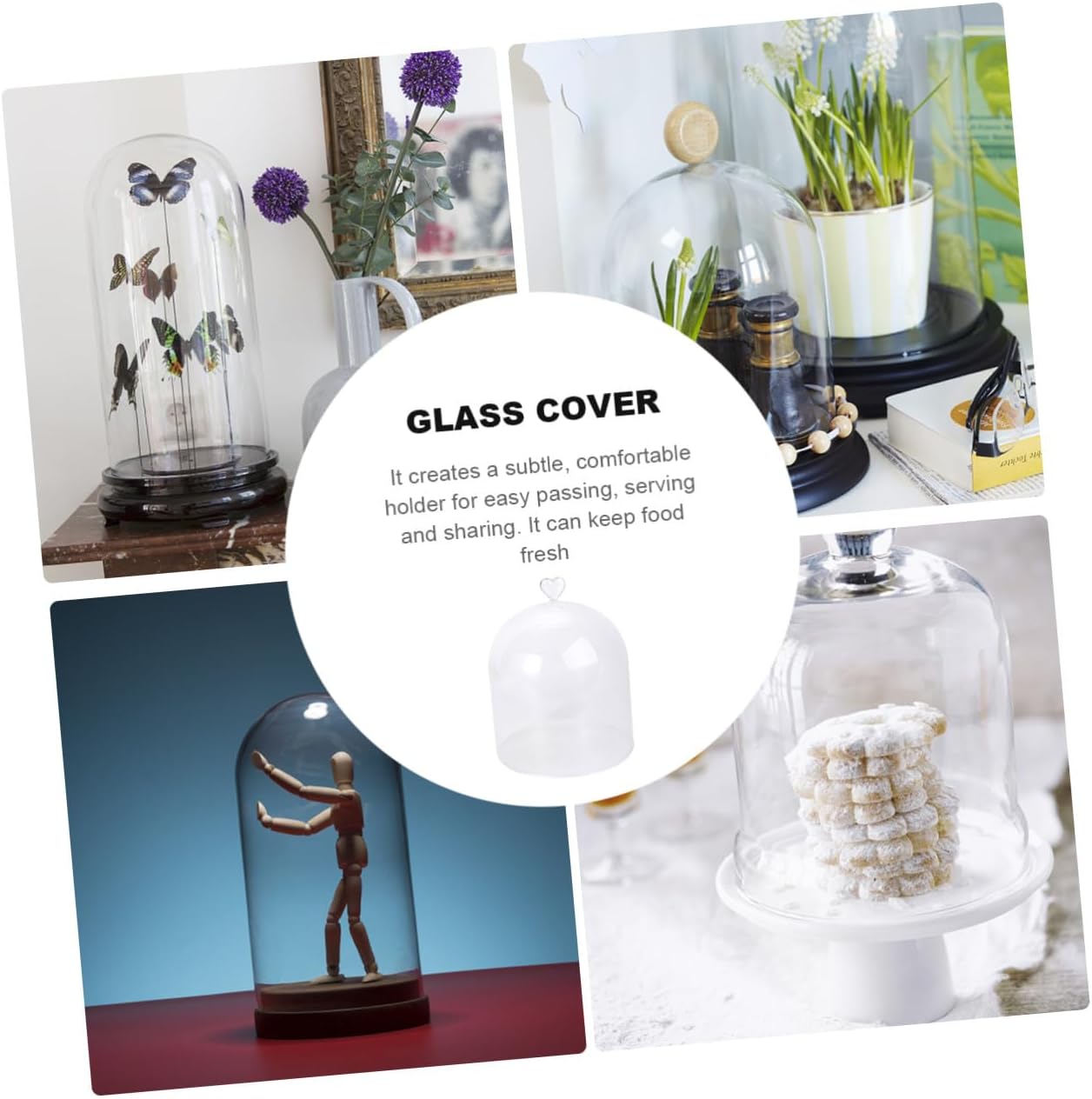 jojofuny Glass Heart-shaped Food Display Cover Dome, Glass Hood with Dustproof Function for Cake, Dessert, and Micro Landscape Protection in Home Kitchen Use