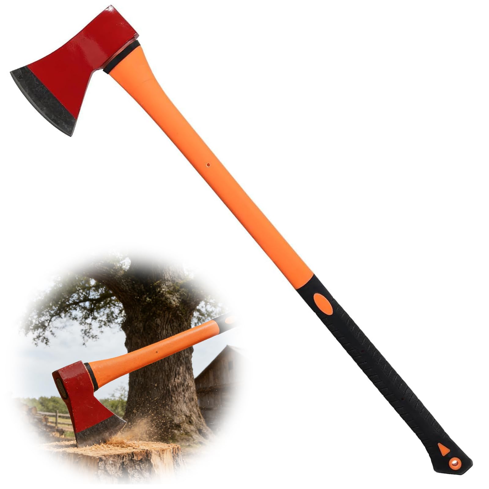 Hache fendue universelle de 85 cm avec manche en fibre de verre pour fendre et hacher 990 g avec lame en acier au carbone pour jardin et forêt