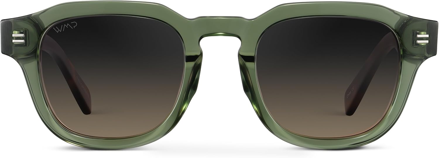 WMP Eyewear – Men’s Square Polarized Sunglasses: Thick Acetate Frame, Bold Geometric Shape, 5-Barrel Hinges, Retro 60s Design - Image 2