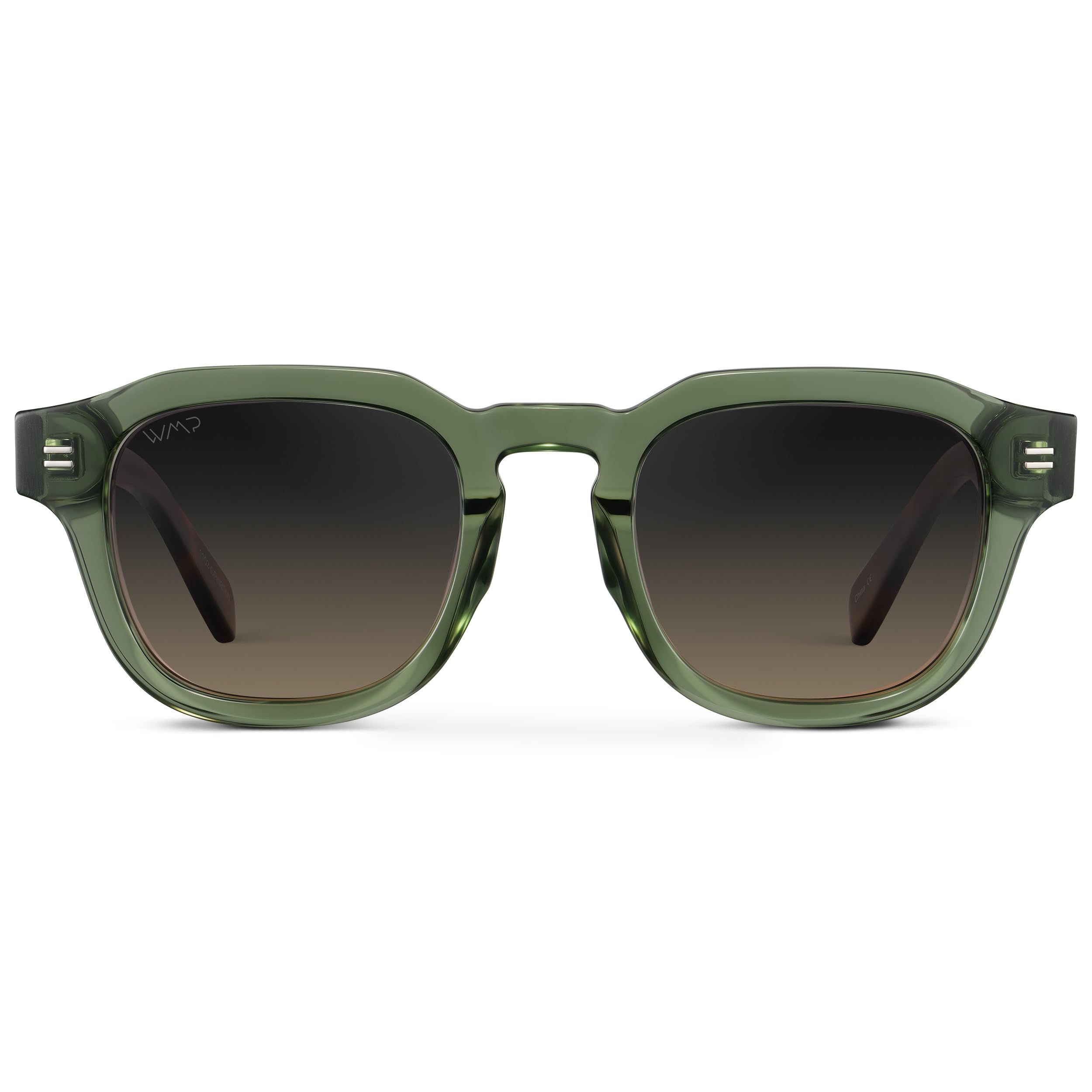 WMP Eyewear – Men’s Square Polarized Sunglasses: Thick Acetate Frame, Bold Geometric Shape, 5-Barrel Hinges, Retro 60s Design (Crystal Agave Green/Grey Brown Gradient Lens)