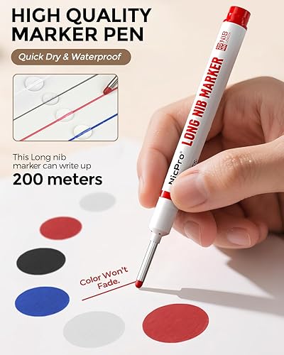 Miniatura 4 de Nicpro 8 rotuladores de punta larga, marcadores de agujero profundo de 0.78 pulgadas, marcadores de construcción de secado rápido e impermeables,
