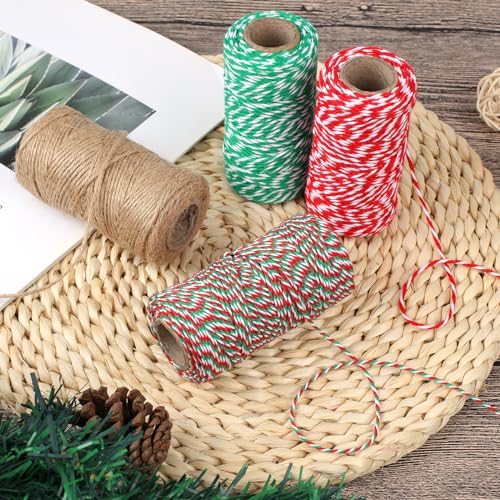 Image of 4 Rolls Natural Jute Twine, Red, Green & White - 70m /Roll
