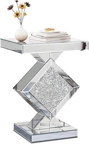 Miniatura 21 de Mesa auxiliar plateada con incrustaciones de cristal, mesa auxiliar moderna, mesa auxiliar cuadrada pequeña para sala de estar, dormitorio