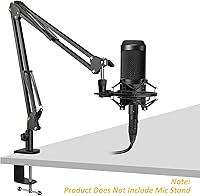 Vista 2 de Abrazadera de escritorio de metal para soporte de micrófono, abrazadera de mesa con brazo de pluma de montaje en C, ajuste de perilla lateral