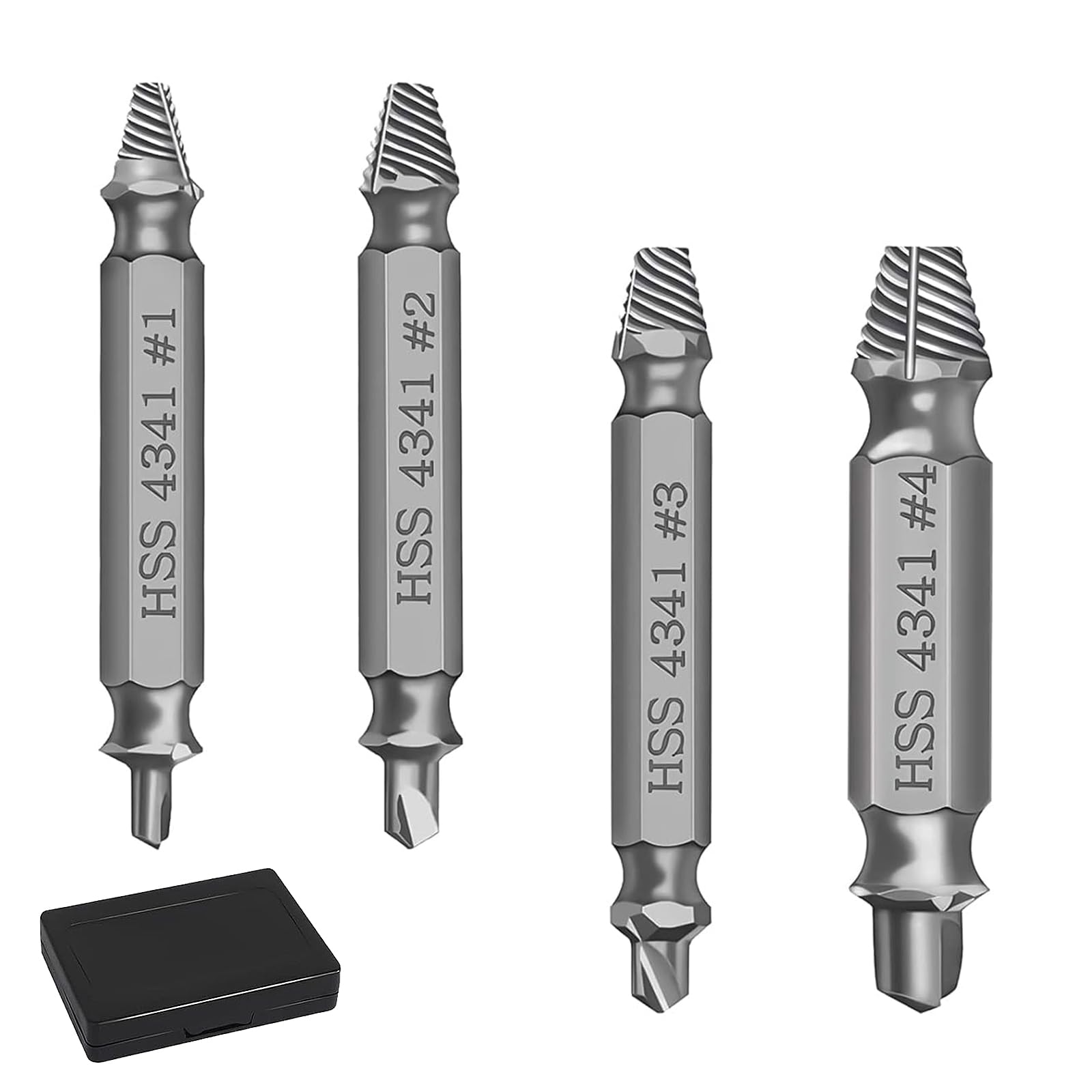 Wqedvn Silver Set Of 4 Damaged Screw Extractor Set, Screw Remover And Extractor Bit Set, Stripped Screw Extractor, For Damaged Broken Stripped Screws
