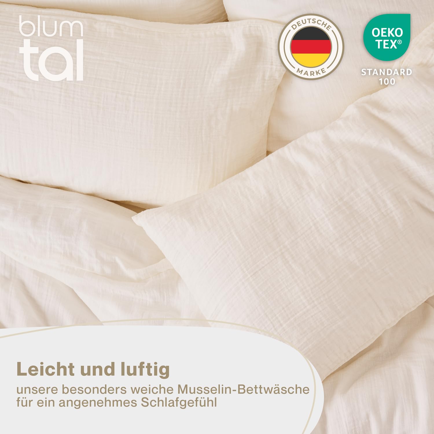 Blumtal Ropa de Cama 200x220cm - Oeko-Tex Certificado - Algodón Muselina Beige - Funda nórdica + 2 Funda de Almohada 80x80 - Ropa de Cama 200x220 - Unisex - Made in Europe