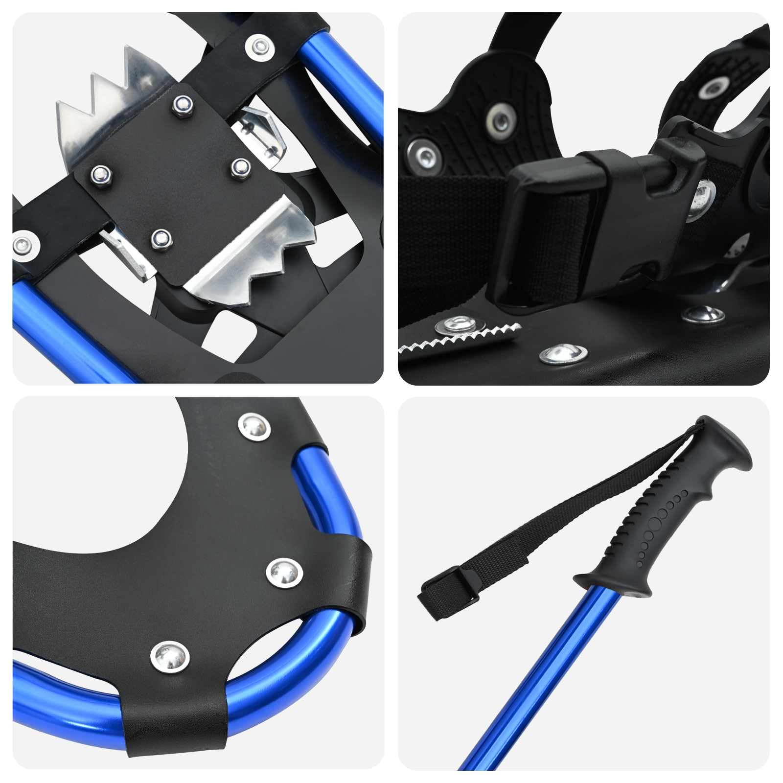 Raquette da neve 3 in 1 con bastoncini da trekking blu nero in alluminio e HDPE, 63,5 x 21 cm, regolabili per donna, uomo, bambino, antiscivolo, con borsa per il trasporto