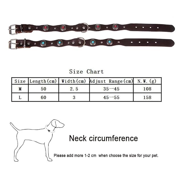 Foto 4 de 6 de MoonyLi - Collar para perros de piel, marrón, ajustable, turquesa, para perros grandes y medianos