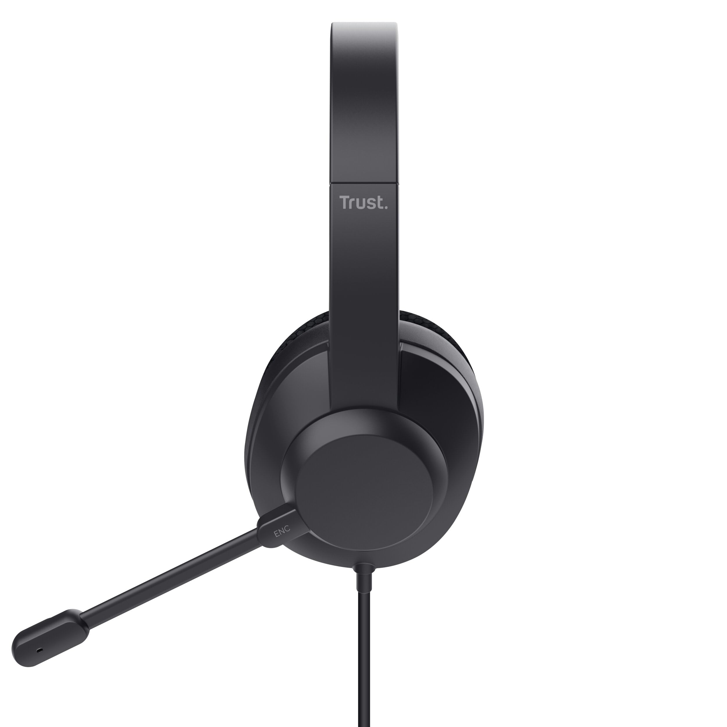 Trust Ayda Max USB Cuffie con Microfono ENC Cancellazione del Rumore, Auricolari con Filo 1,80 m, Mic Noise Cancelling, 85% Plastica Riciclata, Headphones Over-Ear Cablato per PC Laptop Mac, Nero