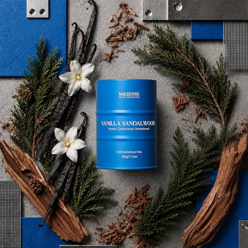 Image of M&SENSE Vanilla Sandalwood Scented Candles,Fall Candles Natural Non Toxic, Soy Candle for Stress Relief Meditation Relaxing, Housewarming Gifts for Women Men, 11.3oz 70 Hour Long Burning