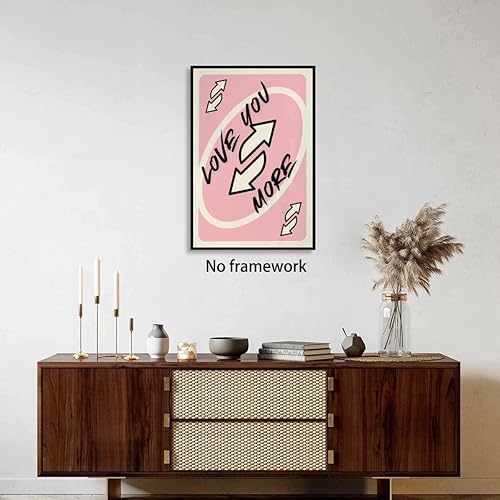 Miniatura 3 de Arte de pared rosa moderno con frase "Love You More Quote", póster retro de cartas de juego para decoración de habitación, estético, lindo letrero