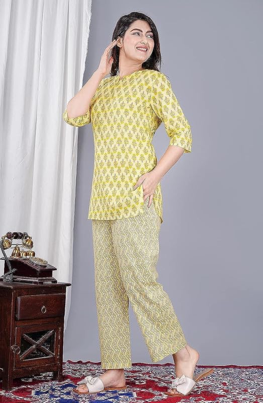 Image of Ganpati Cotton Printed Night Suit for Women's Shirt and Pyjama Sleep wear Set for Womens and Girls Combo Pack