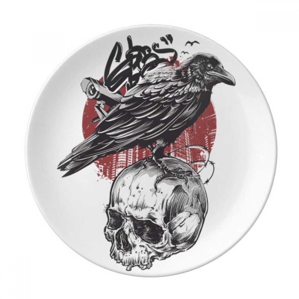 Assiette à dessert porcelaine motif corbeau squelette indien 20 cm