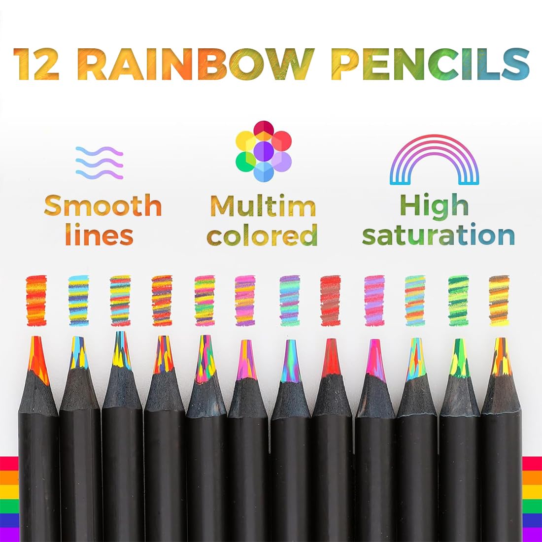 Matite Colorate Jumbo Arcobaleno Multicolori per Bambini e Adulti, Materiale Scolastico e Artistico