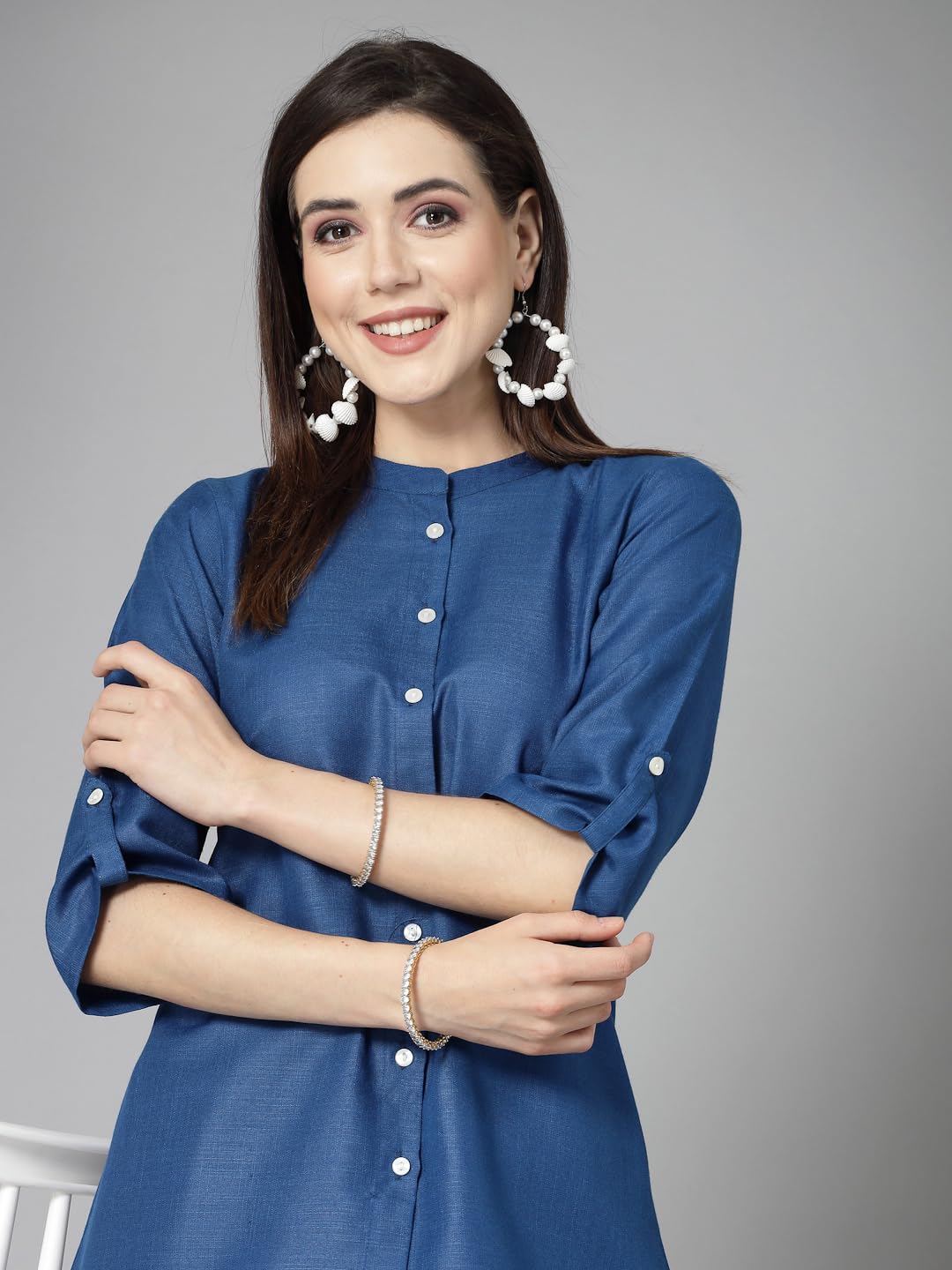 Stylum Women's Solid Cotton Blend Co-Ord Set (Csroyalvirtus36_Blue, S)