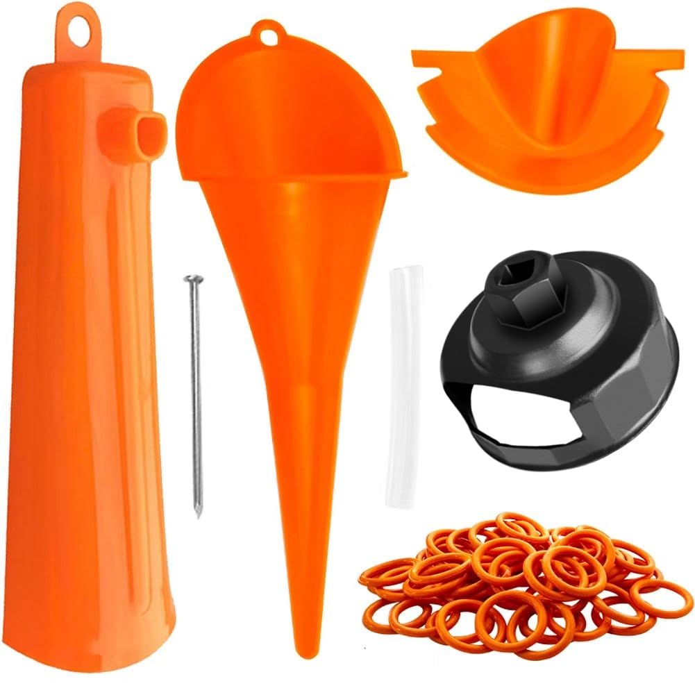Kit di attrezzi per cambio olio per Harley, imbuto olio per custodia primaria, imbuto filtro olio antigoccia, strumento di riempimento del basamento, chiave filtro olio, 50 O-ring per accessori Harley