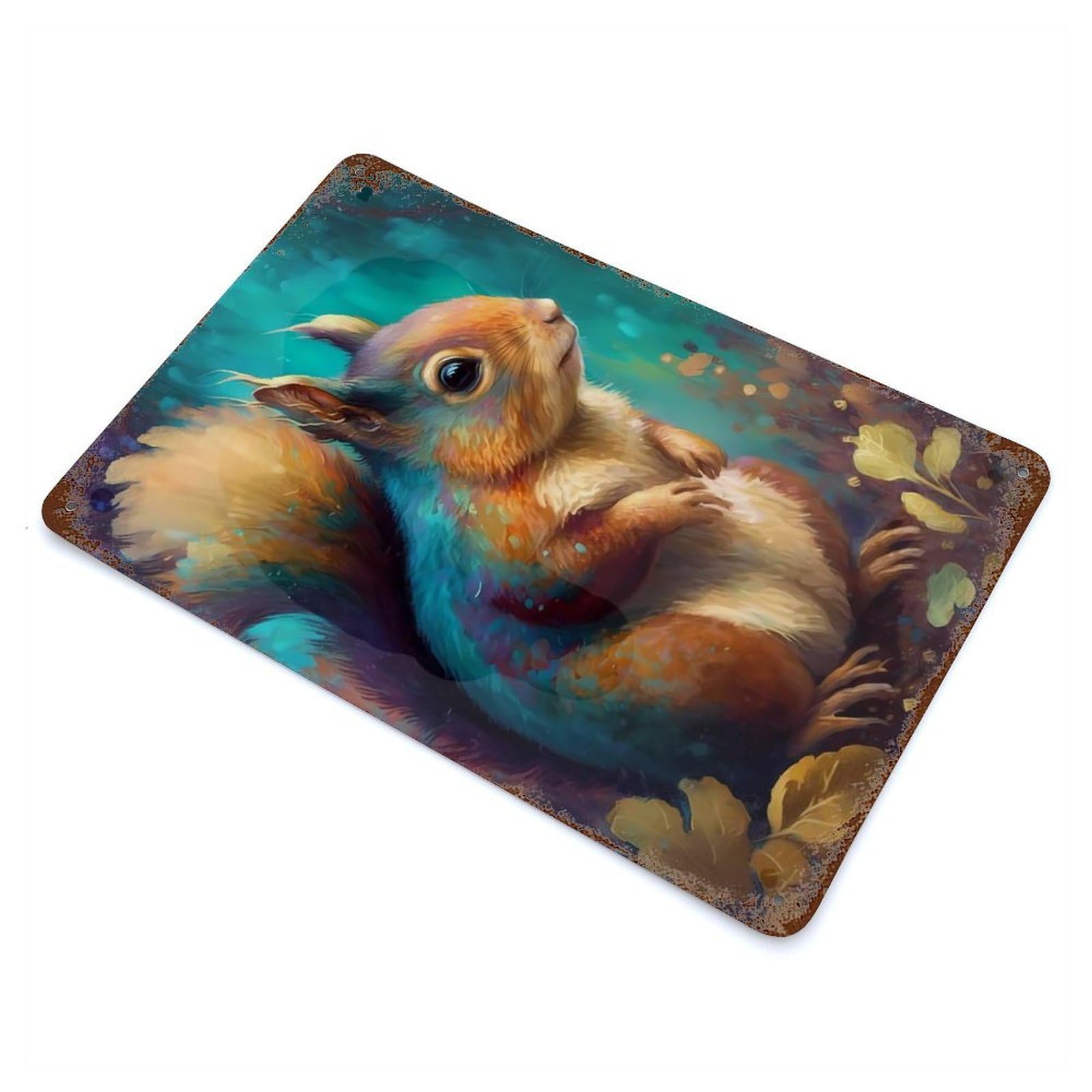Garage Style Nostalgi Squirrel Rusty Metal Tin Sign 11.8"x7.9", Novelty Wall Decor for Bar And Workshop