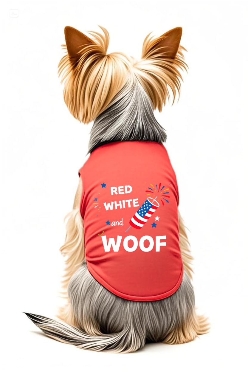 4th of July Dog Outfit Independence Day Dog Shirt Red White and Woof Funny Holiday Pet Clothes