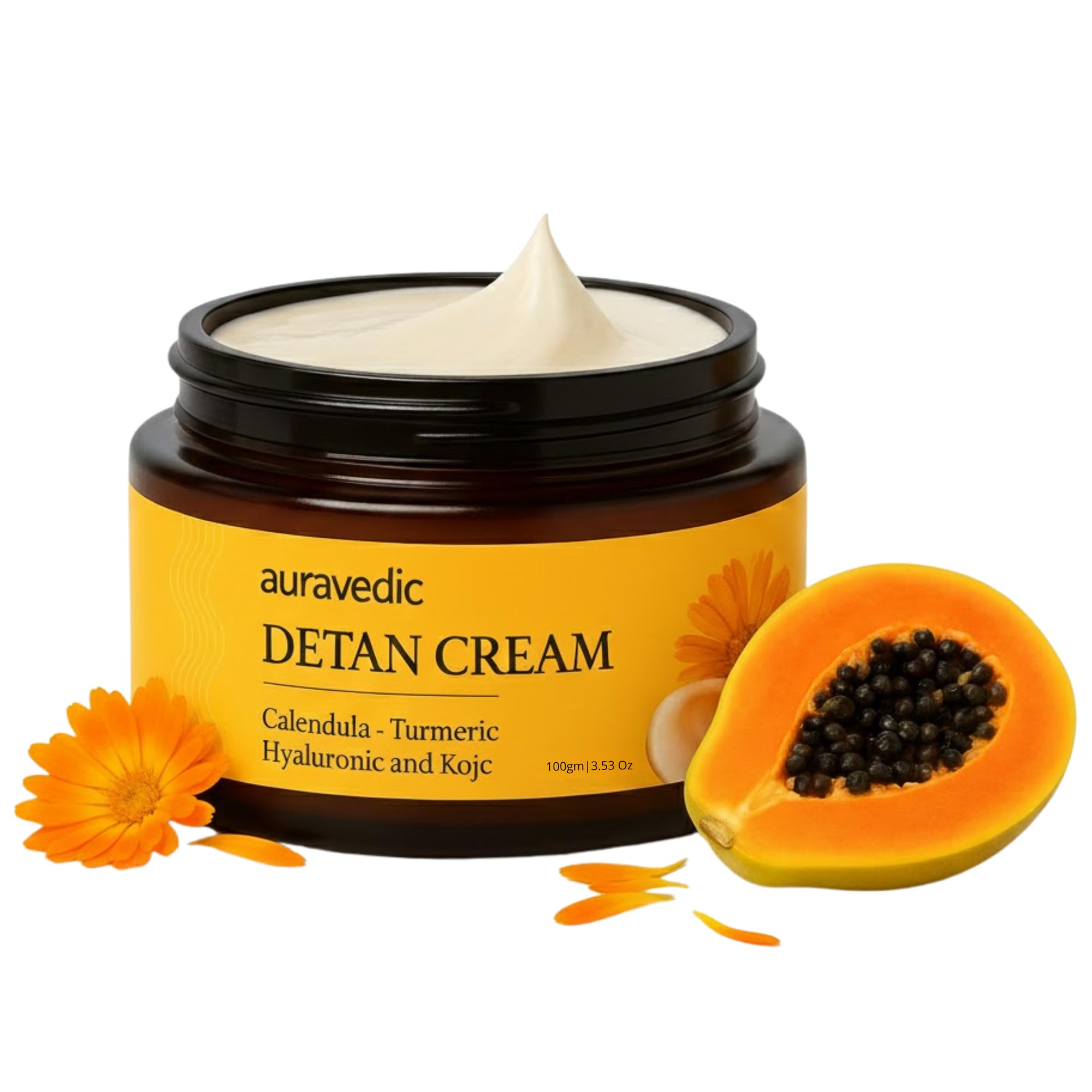 AURAVEDIC Skin lightening Detan cream Formula 100 Gms .Tan Removal Cream with Turmeric Licorice Papaya for Sun Tan Removal, Dark Spots/Skin Brightening De Tan for Men/Women