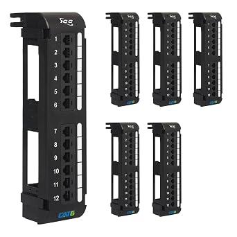 ICC CAT6 Patch Panel, UL Listed & PoE++ Rated Gigabit Applications, Wall Mount 12 Port Network Patch Panel with Rear 110 IDC Terminal Blocks and 89D Wall Mount Bracket, Black, 6-Pack