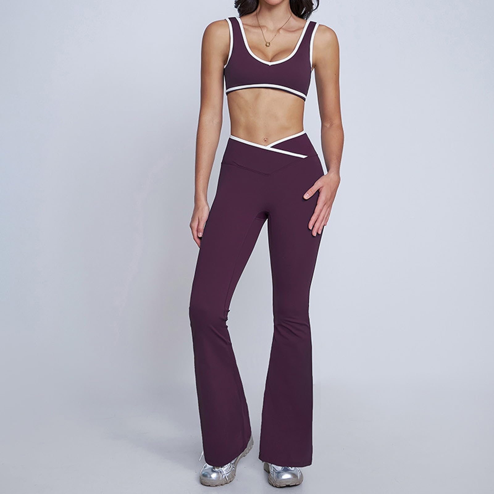 Generico Tailleur Donna Eleganti- Pantaloni E Giacca Completo Da Yoga Senza Cuciture Con Schiena Alta Reggiseno Sportivo Composto Leggings Ideale Per Fitness Corsa Palestra Basic