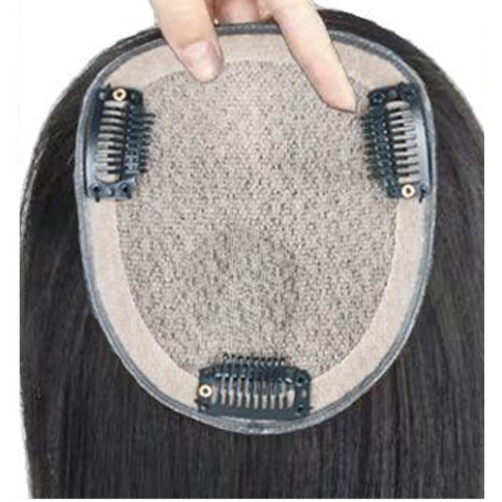 Handmade Seamless Straight hair Human Hair Topper Hairpiece Top Piece Wiglets Double handed needle hairpiece for women thin hair (Natural black,30cm)