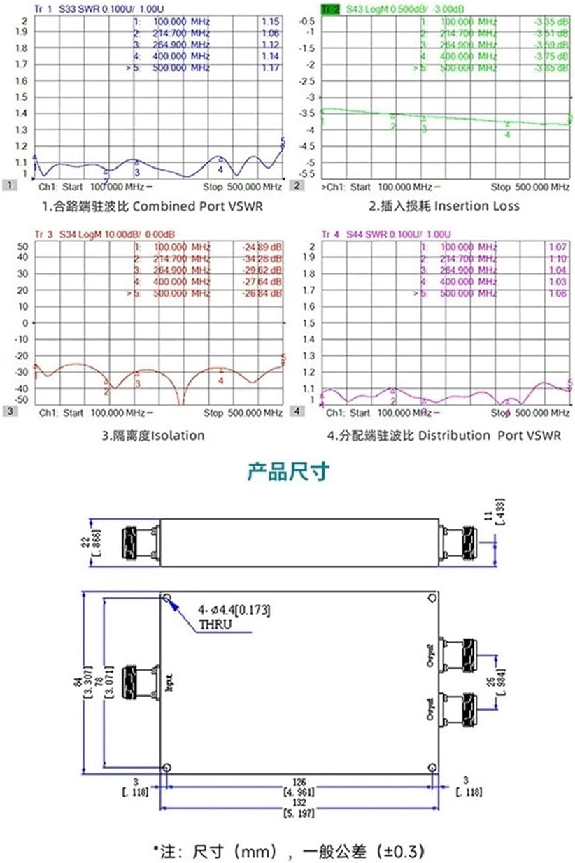 N 1-to-2 Power Divider RF Power Divider Combiner 50W 0.1-0.5 G