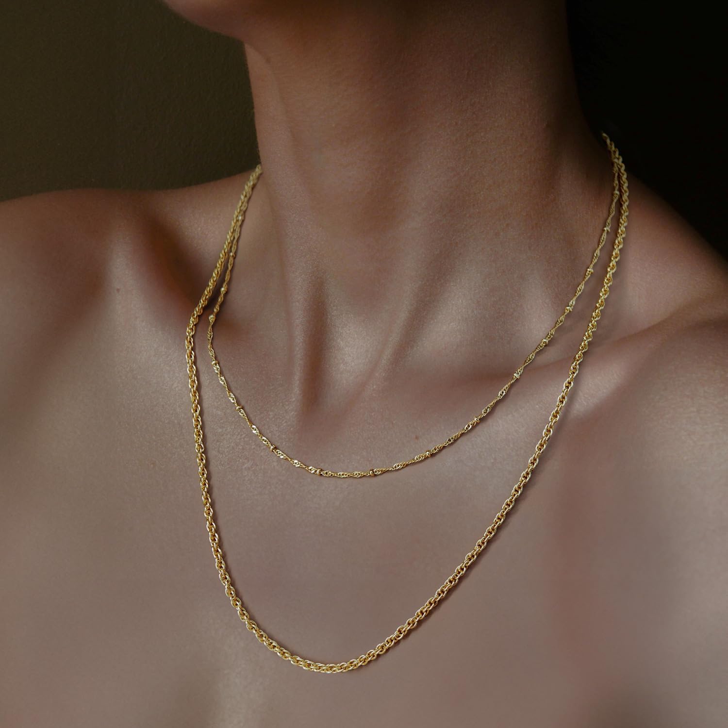 14K Gold Necklaces for Women and Mens Necklace Chain 1.5mm Rope Gold Chain for Women 2.2mm Beads Cute Golden Beaded Necklaces Waterproof Jewelry 16-26in