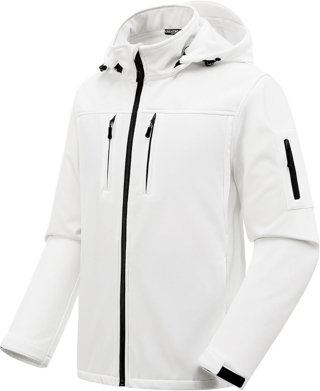 CREATMO US Men's Softshell Military Jacket With Removable Hood, Fleece Lined and Water Repellent Outdoor Reflective Coat