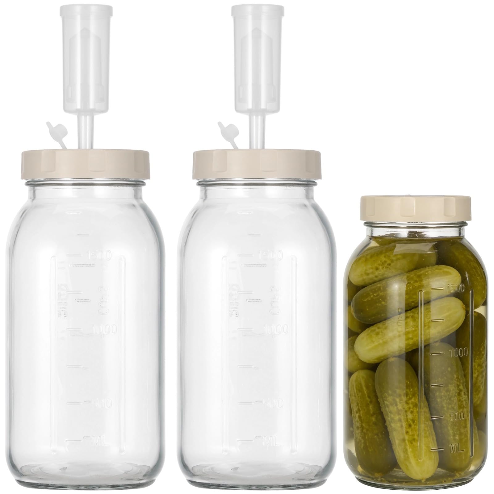 2 szt. szklanych słoików fermentacyjnych, do Kimchi, kapusty kiszonej i przechowywania w kuchni, kwadratowy design oszczędzający miejsce, z datownikiem i jednokierunkowym zaworem powietrza