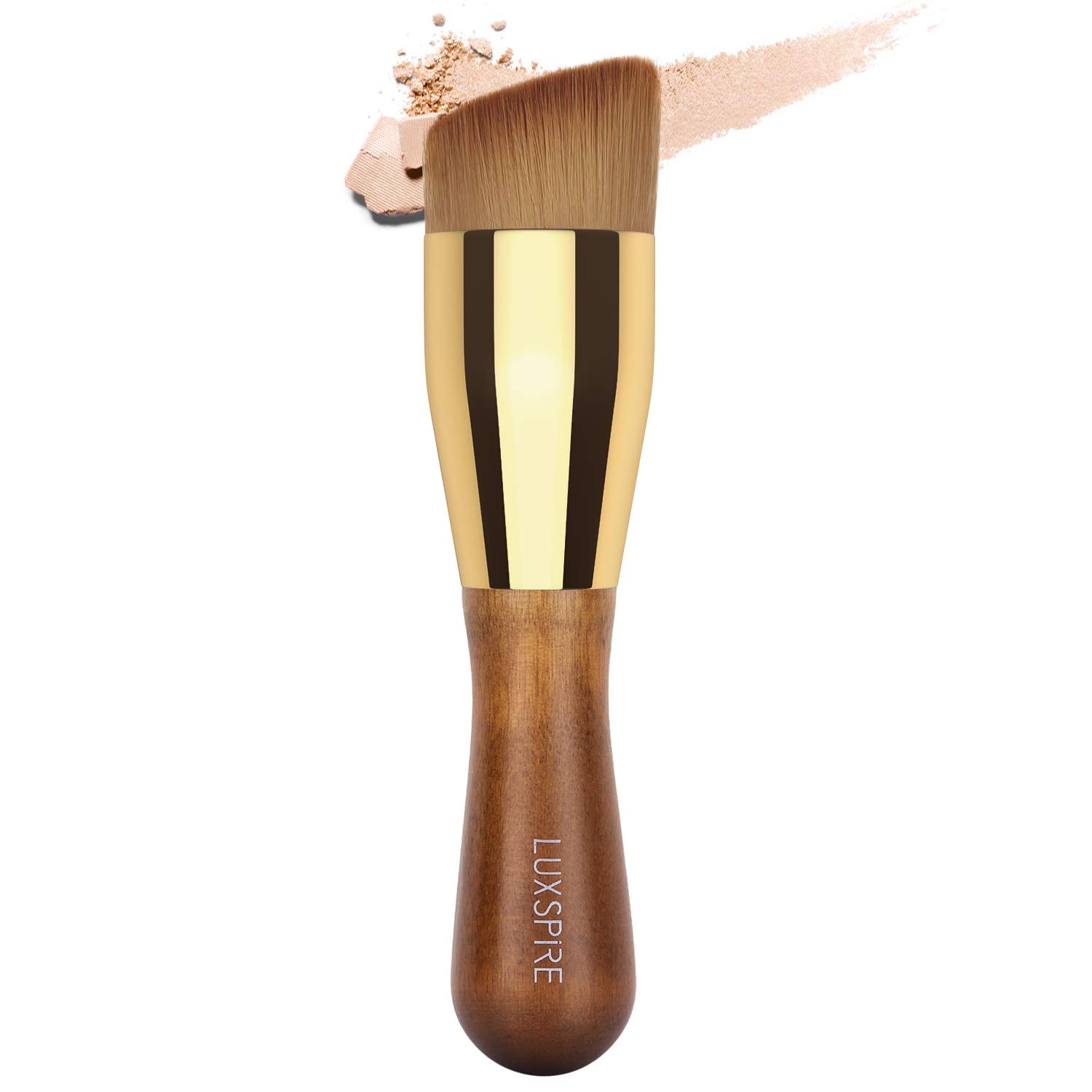 Professional Foundation Makeup Brush, Luxspire Professional Angled Powder Foundation Blush Brush, Face Kabuki Brush for Cream, Liquid, Buffing, Blending, Flawless Powder – Brown