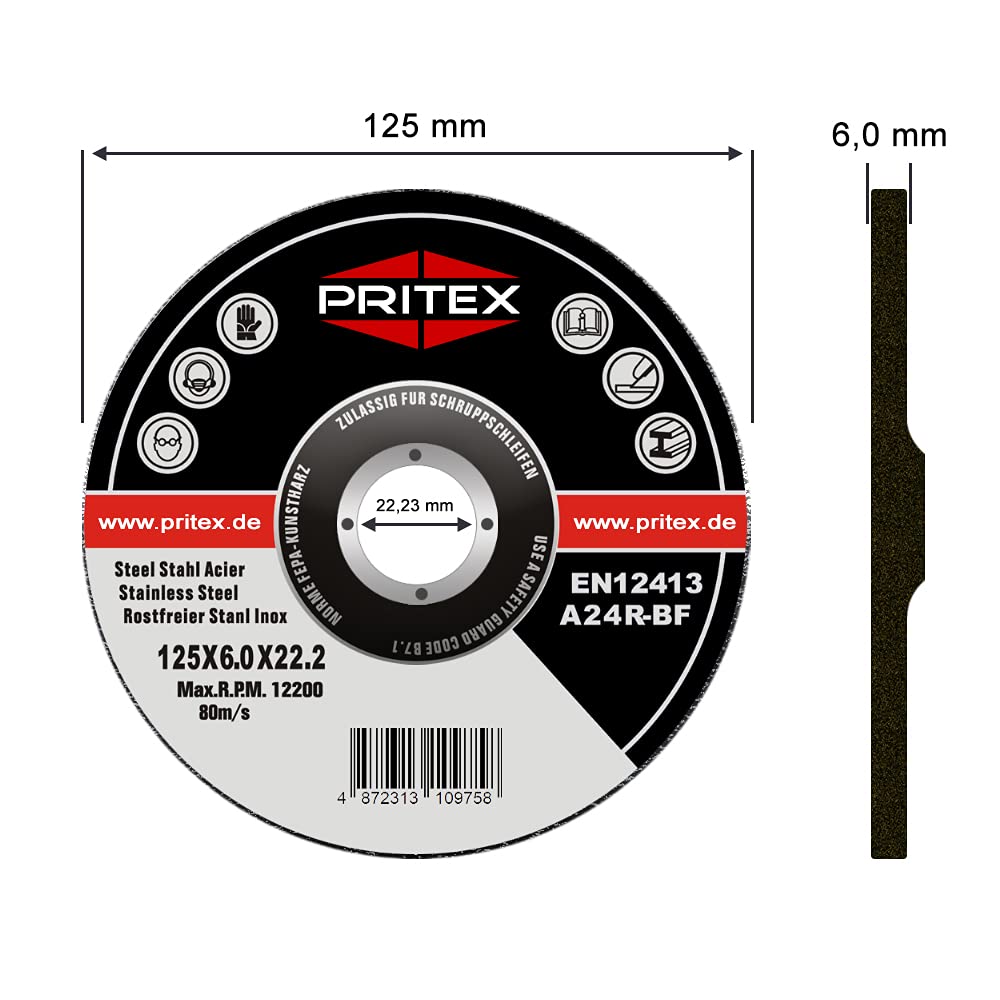Schruppscheiben | 50 Stück | 125 x 6.0 mm | Schleifscheiben gekröpft | Trennscheiben Inox für Edelstahl Metall Kupfer Messing | Geprüft nach EN12413