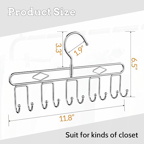 Miniatura 2 de Beanicus Percha para cinturón para armario, paquete de 2 perchas para cinturón con 20 ganchos, soporte para cinturón, estante de metal para cinturón