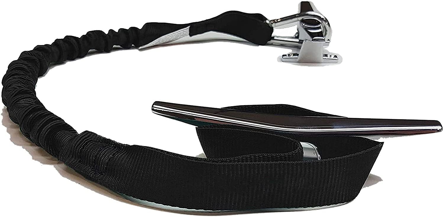 Boat Lines & Dock Ties, Dock Lines and Bungee Mooring Snubbers, 1 Loop and 1 Hook, Pack of 2, Made in USA (Black, 30")