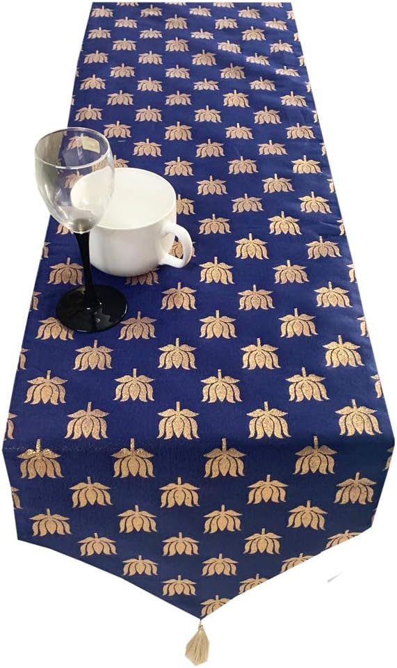 VIREO Dopian Jacquard Silk Table Runner (Blue, 12 X 70 Inch)