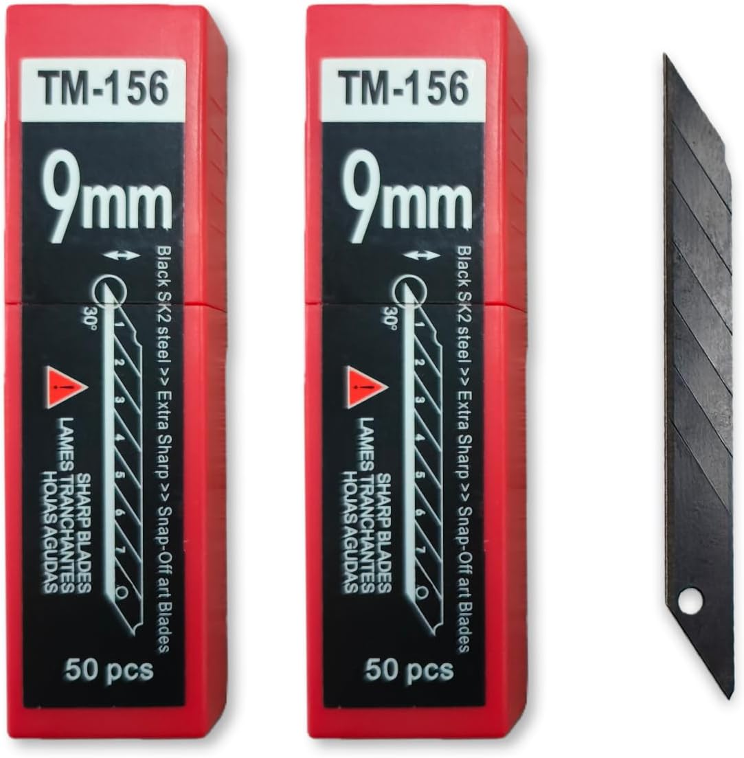 100Pcs Utility Knife Blades 30 Degree 9mm Snap Off Blades,Art Knife Replacement Carbon Steel Blades for Arts,Crafts,Carton,Box,Paper and Window Tint Cutting